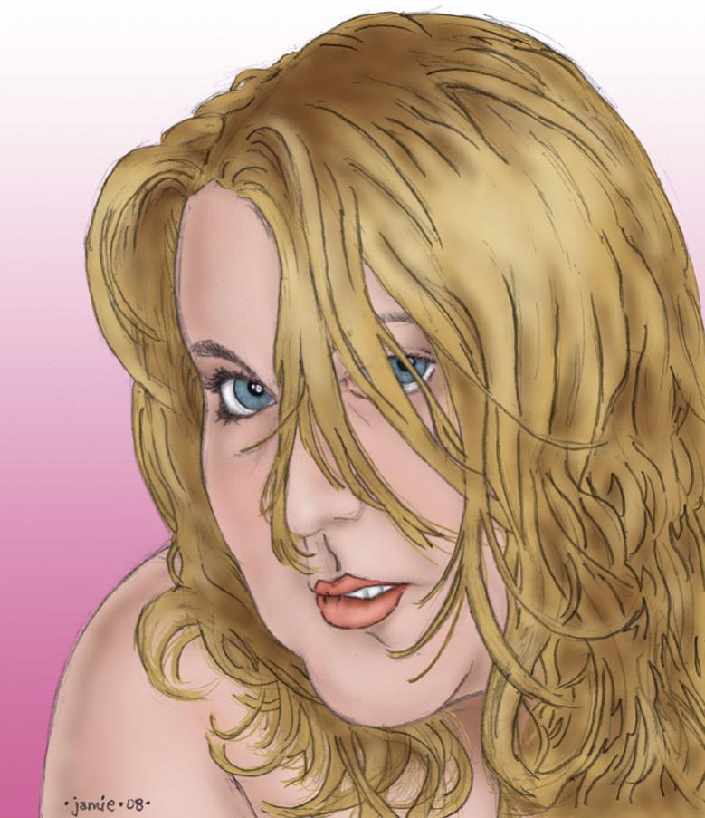 Blonde2 Portrait - pencil sketch, digital coloring