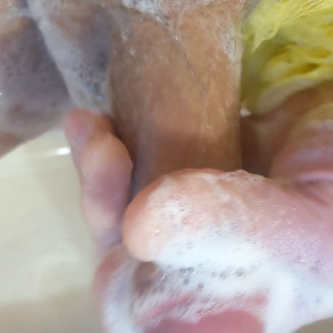 Jerking my soaped up cock