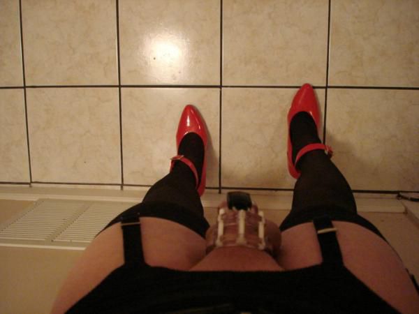 heels, garters, stockings and chastity